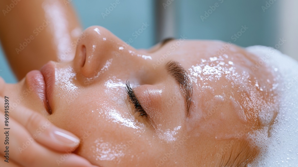 A woman getting a facial with some sort of foam on her face, AI A woman getting a facial with some sort of foam on her face, AI