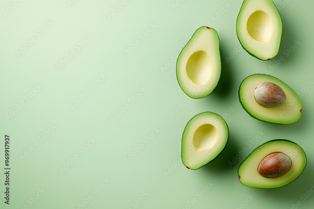 Fresh Avocado on Green Background, Healthy Fruit and Organic Food Concept Fresh Avocado on Green Background, Healthy Fruit and Organic Food Concept