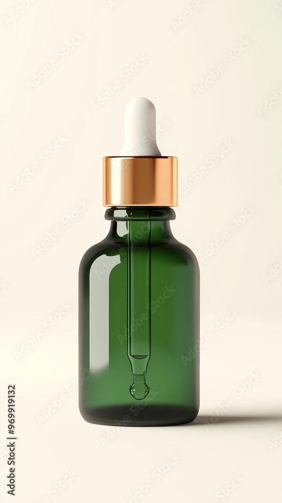 Fototapeta premium Green glass skincare bottle display