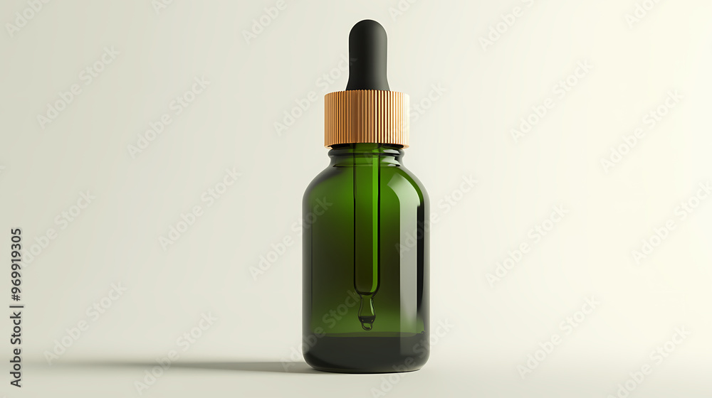Green glass skincare bottle display Green glass skincare bottle display