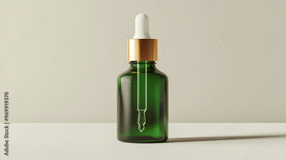 Green glass skincare bottle display Green glass skincare bottle display