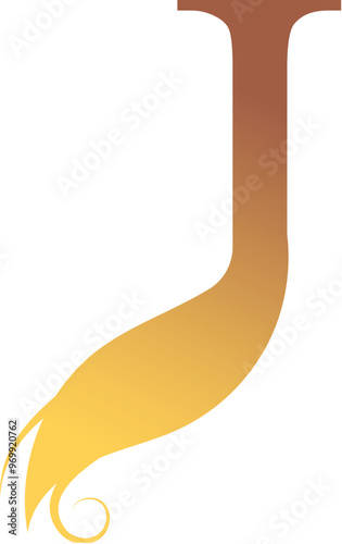 J Letter Logo. Couffeur, Hair and Beauty. Golden.