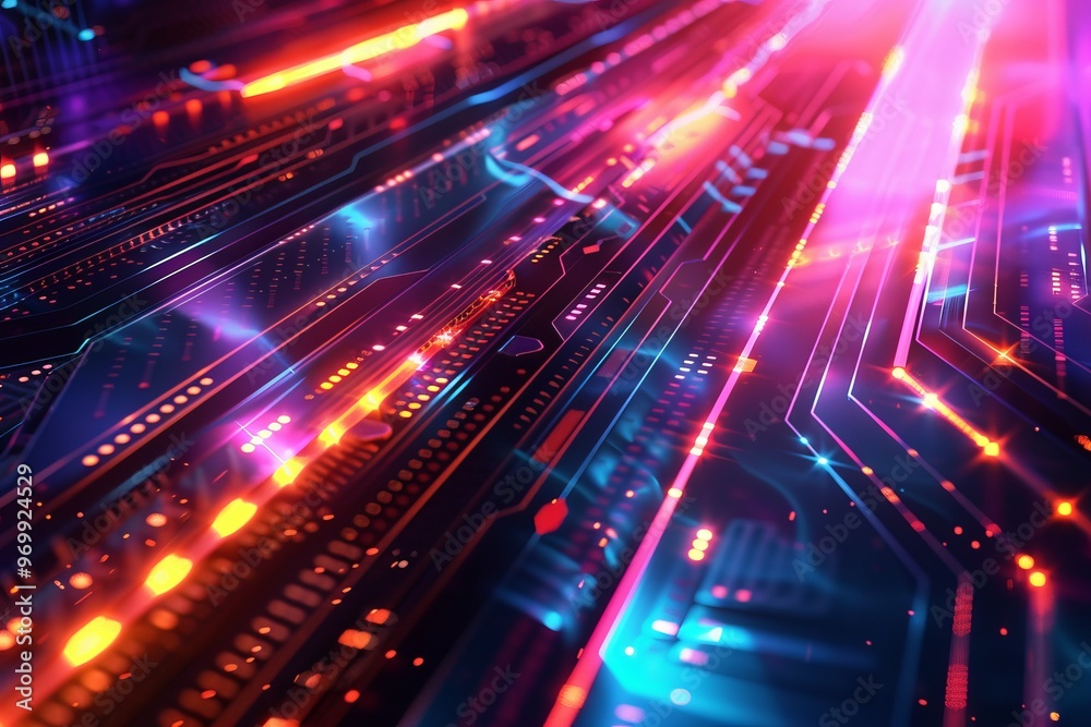 Vibrant digital background featuring glowing lines and circuit patterns, perfect for technology and futuristic designs. Vibrant digital background featuring glowing lines and circuit patterns, perfect for technology and futuristic designs.