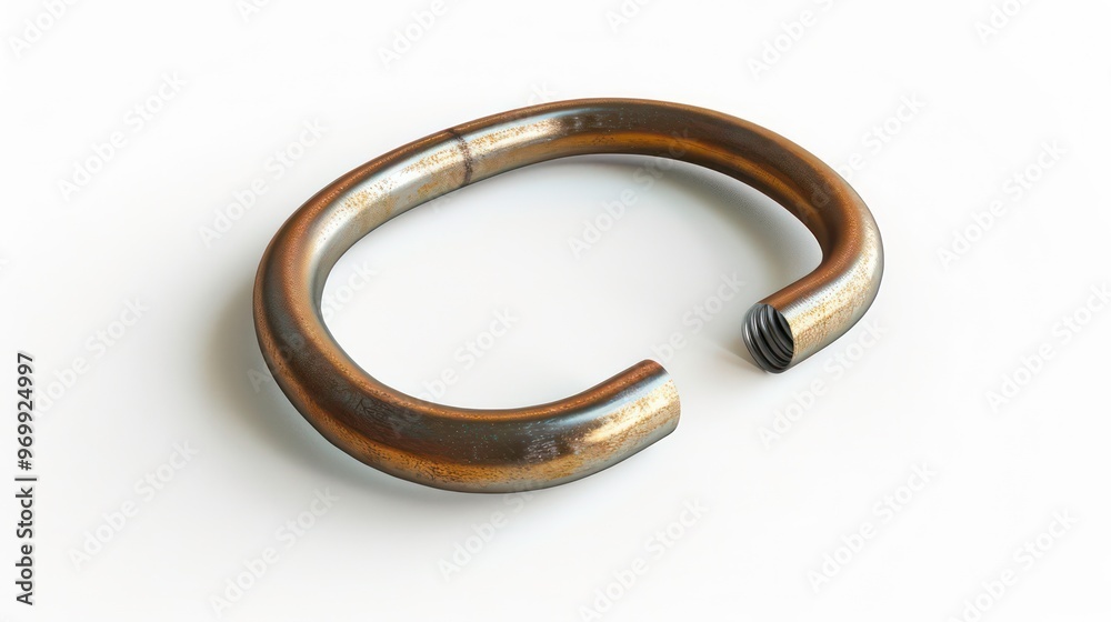 A close-up of a metal ring with a gap, on a white background. A close-up of a metal ring with a gap, on a white background.