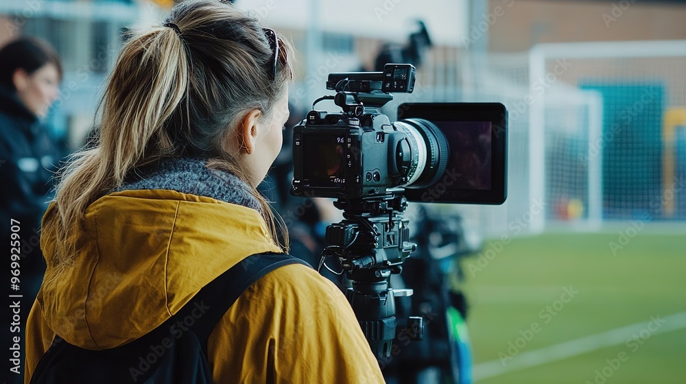A documentary crew filming a day in the life of a professional female footballer.