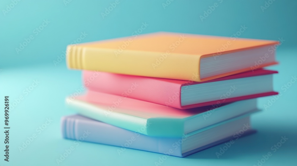 Fototapeta premium Stack of Colorful Hardback Books on Blue Background