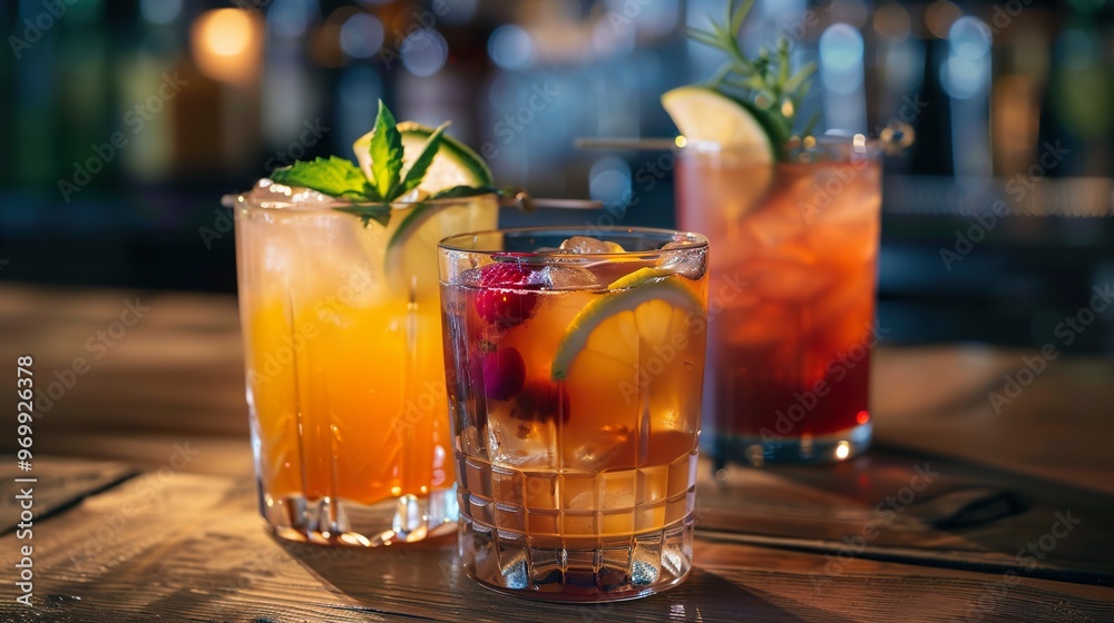 Refreshing Cocktails on a Bar Counter