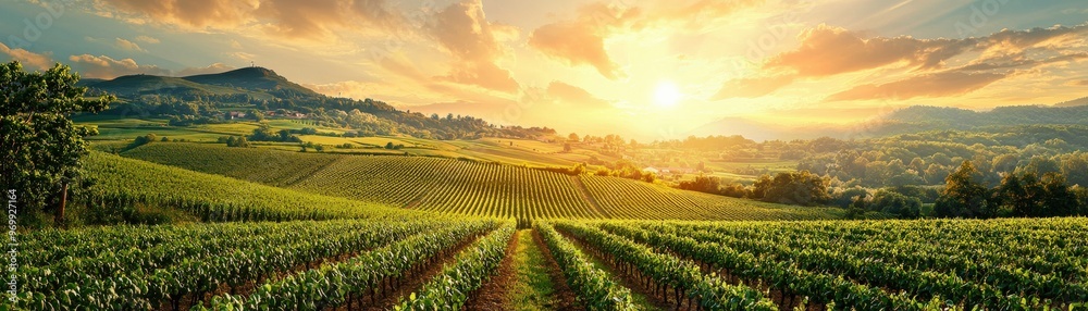 Organic farm, lush green fields with crops, D illustration Organic farm, lush green fields with crops, D illustration