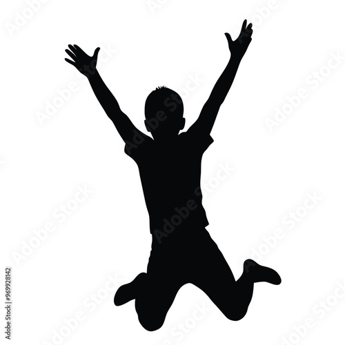 a person jumping in the air with their arms raised above their head. vector silhouette 