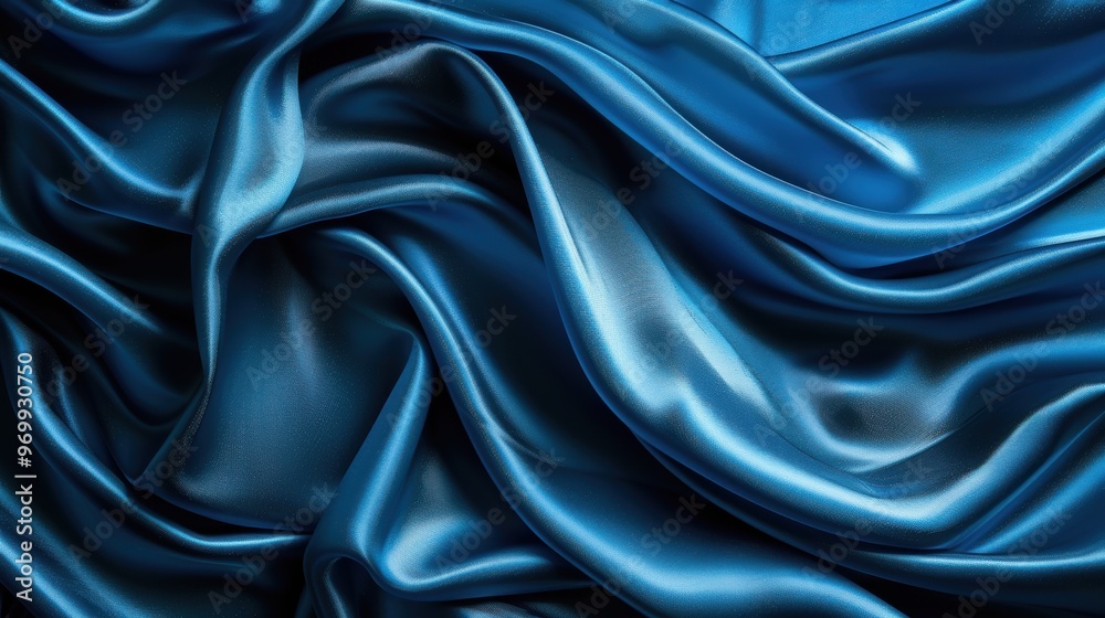 Fototapeta premium Rich blue silk flowing gracefully against a vibrant backdrop in a softly lit setting