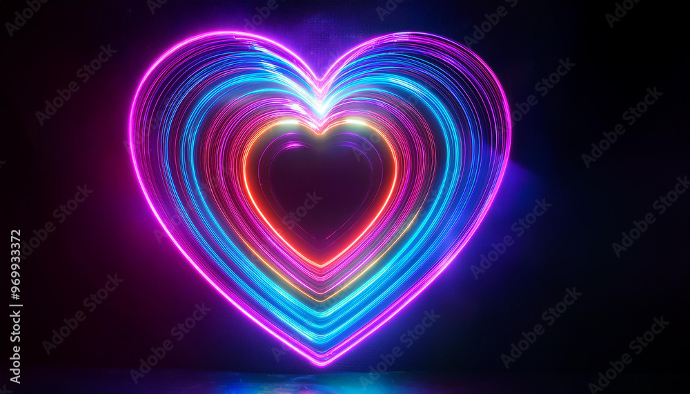 Psychedelic heart with swirling neon lights against dark moody backdrop, distorted, surreal effect. Psychedelic heart with swirling neon lights against dark moody backdrop, distorted, surreal effect.