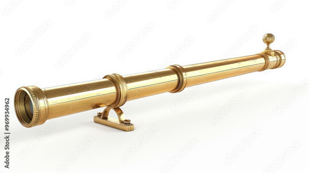 Golden telescope with a detailed design on a white background. Golden telescope with a detailed design on a white background.