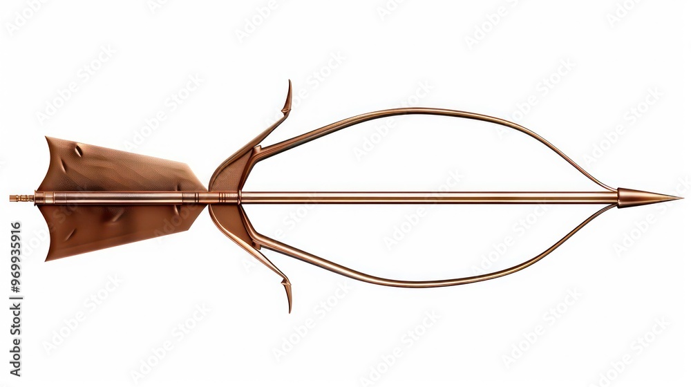 Golden bow with a sharp arrow, isolated on white background. Golden bow with a sharp arrow, isolated on white background.