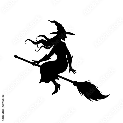 Halloween Witch Broom icon Silhouette Icon - Transparent Background Clipart