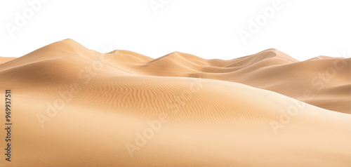 Golden sand dunes isolated on transparent background, copy space for text.