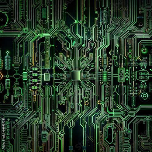 abstract background of green and black electronic circuits photo