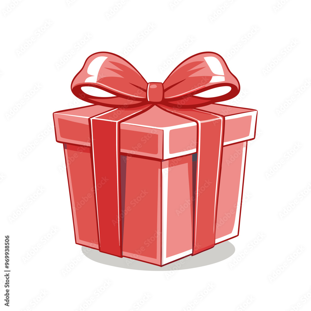 Obraz premium Red gift box with a big ribbon and bow on a white background in a cheerful design
