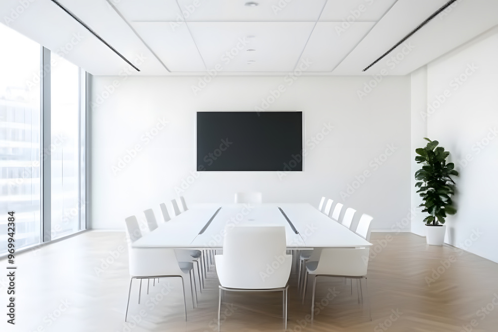 Interior of a Modern Office Boardroom, Sleek Design and Professional Meeting Space Interior of a Modern Office Boardroom, Sleek Design and Professional Meeting Space