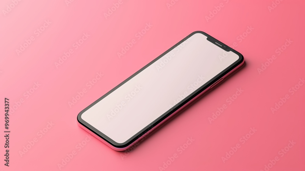 A sleek smartphone positioned on a pink background, showcasing a modern design and blank screen ideal for app mockups. A sleek smartphone positioned on a pink background, showcasing a modern design and blank screen ideal for app mockups.
