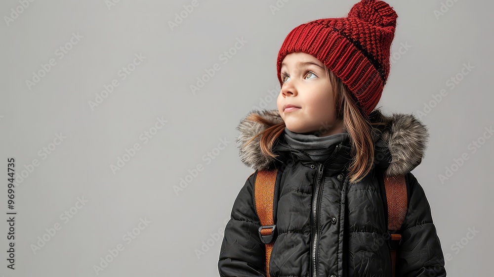Cute little girl in winter jacket and beanie hat Cute little girl in winter jacket and beanie hat