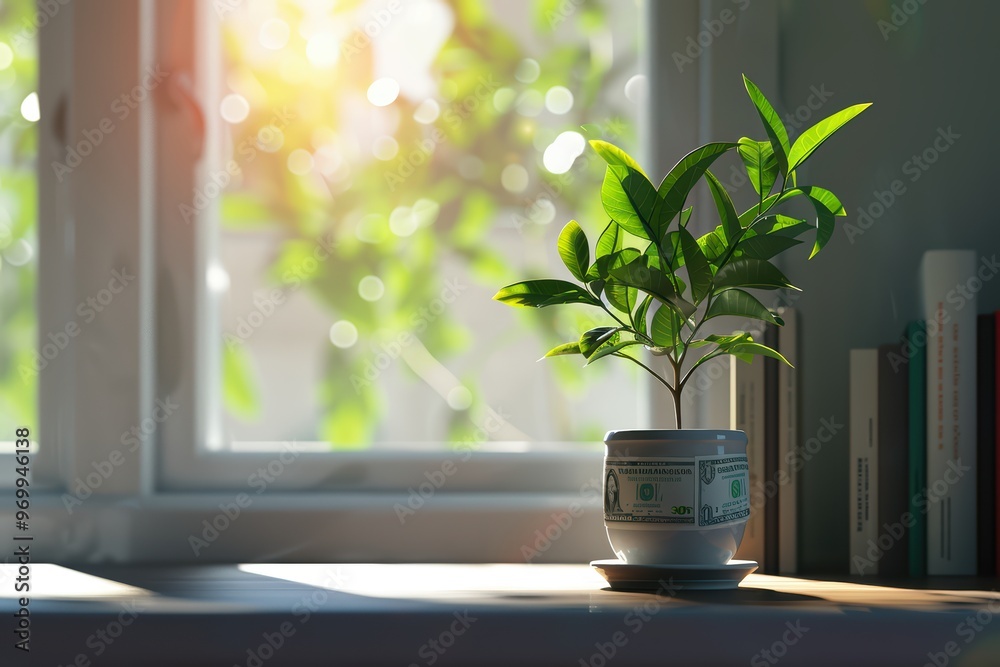 A vibrant green plant in a decorative pot, basking in the warm sunlight near a window, perfect for home decor inspiration. A vibrant green plant in a decorative pot, basking in the warm sunlight near a window, perfect for home decor inspiration.