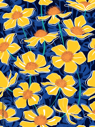 Hand drawn seamless pattern with beautiful flowers. Vector illustration, retro style. Can be used for embroidering flowers, wallpaper, etc.