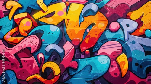 Wallpaper Mural Colorful graffiti art blending dynamic shapes and vivid hues in an urban setting during daytime Torontodigital.ca