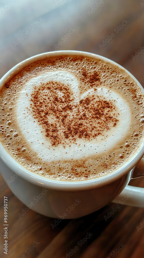 A close up of latte with heart shaped foam design, evoking warmth and comfort