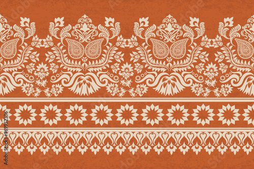  Ikat floral paisley embroidery seamless pattern. Ikat ethnic flower oriental pattern traditional. Motifs African boho. Ethnic ikat floral Border Indian floral Aztec embroidery border