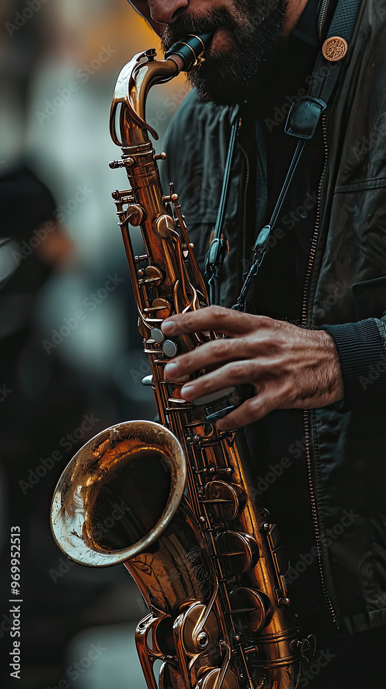 Obraz premium Passionately playing saxophone, musician captivates audience