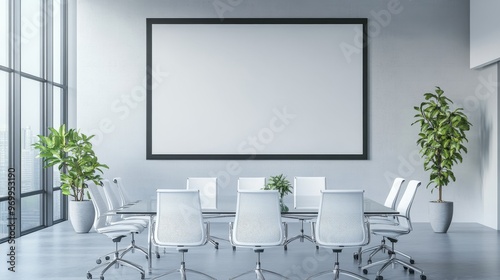 Loft style meeting room 3d rendering image.There are white brick wall