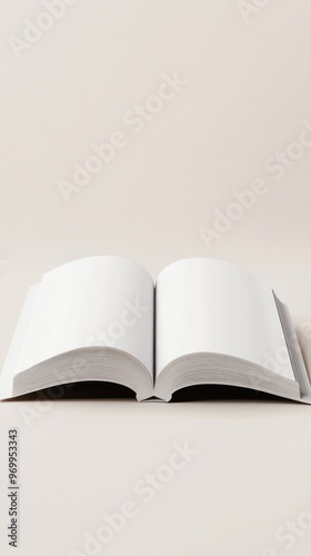 Open White Book on a Light Beige Background