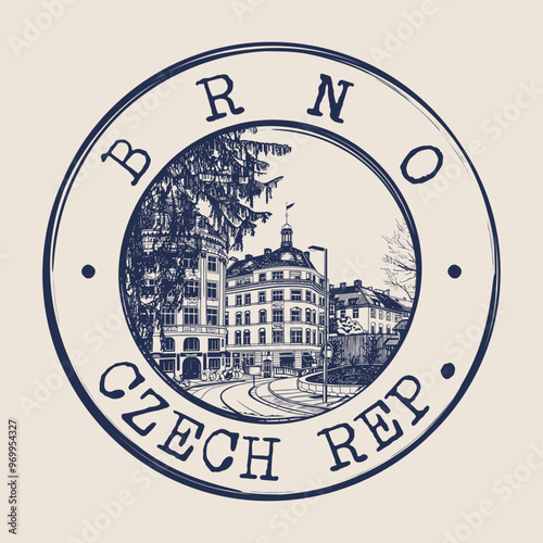 Brno, Czech Republic Stamp City Postmark. Silhouette Postal Passport. Round Vector Icon. Vintage Postage Design