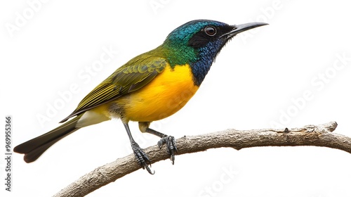 Regal Sunbird Perched on a Branch on a White Background, Realistic Photo, Wallpaper, Cover and Screen for Smartphone, PC, Laptop, 9:16 and 16:9 Format