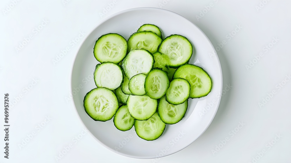 Fresh sliced cucumbers on white plate - healthy food concept Fresh sliced cucumbers on white plate - healthy food concept