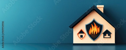 A house with a shield overlay and fire, flood, and theft symbols, representing the protection homeowners insurance provides against various risks