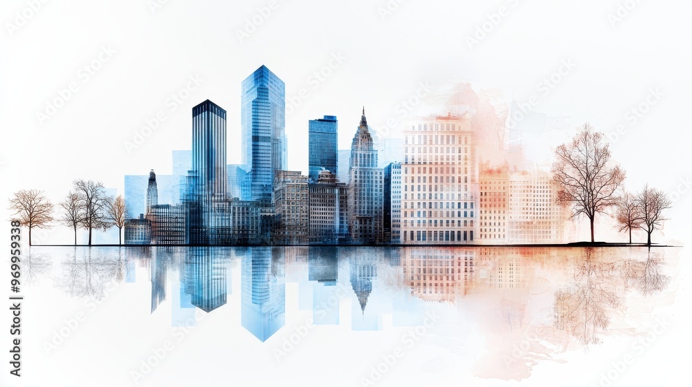 Fototapeta premium Architectural Fusion: Unique Collage of Vintage Buildings, Modern Skyscrapers, and Natural Landscapes