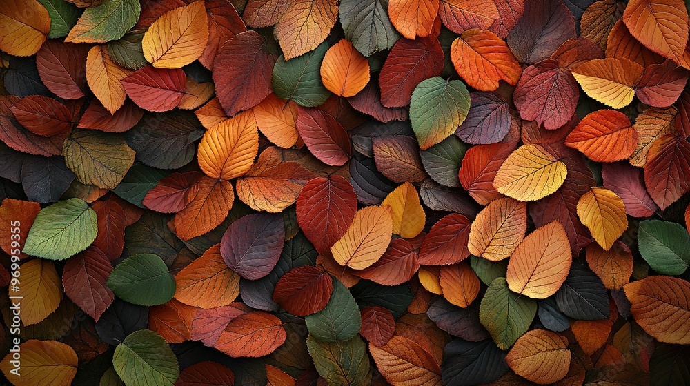 A Collection of Autumn Leaves in Various Shades of Red, Orange, Yellow, and Green A Collection of Autumn Leaves in Various Shades of Red, Orange, Yellow, and Green