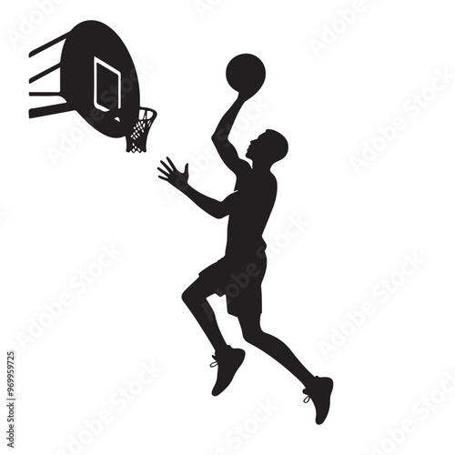 Man basketball player, people playing basketball silhouette on white background