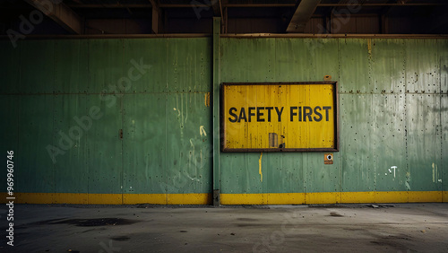 message sign safety first industry factory tone old rust green yellow