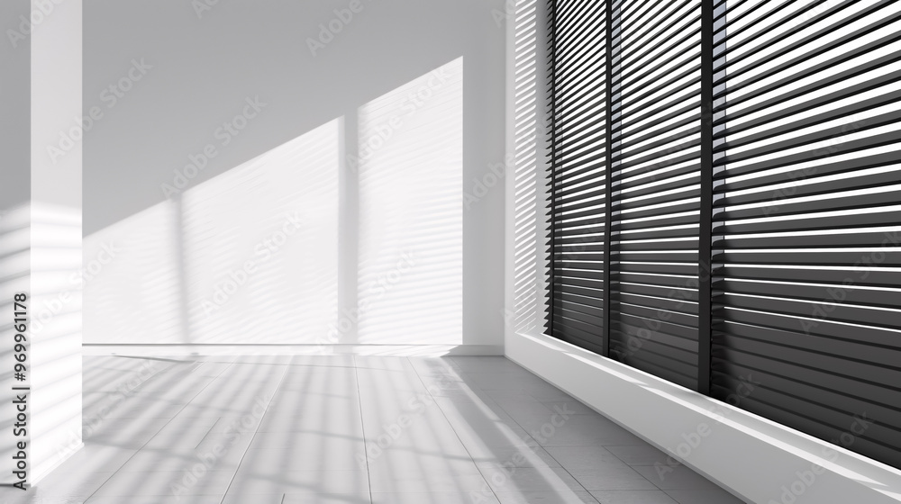 Fototapeta premium Blinds shade on a white wall, providing a white and black overlay for photos or mockups.