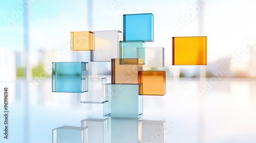 Ethereal Glassmorphism - Abstract Conceptual Image of Floating Glass Panels with Blurred Edges and Reflective Surfaces