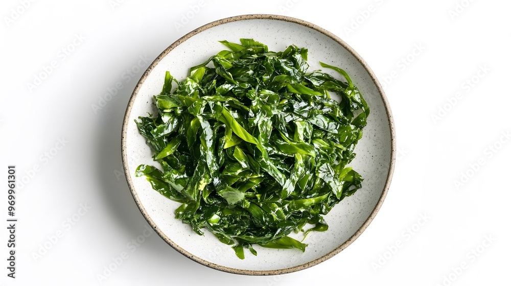 Fresh seaweed salad on ceramic plate - minimalist healthy cuisine Fresh seaweed salad on ceramic plate - minimalist healthy cuisine