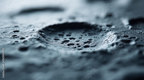 An intricate macro view of a craggy, uneven landscape, possibly of a lunar or rocky terrain, with visible craters and detailed textures, highlighting geological formations. photo