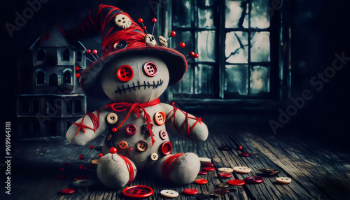 Wallpaper Mural Spooky Voodoo Doll with Red Accents: Perfect Halloween Decoration Torontodigital.ca