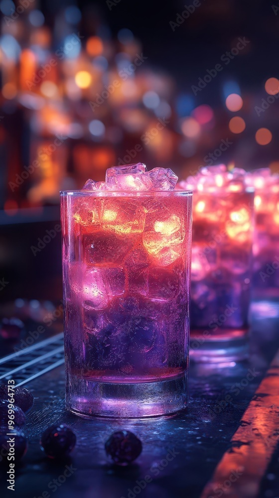futuristic bar scene with glowing neon cocktails holographic ice cubes cyberpunk aesthetic bioluminescent drinks sleek bar counter atmospheric lighting hightech mixology futuristic bar scene with glowing neon cocktails holographic ice cubes cyberpunk aesthetic bioluminescent drinks sleek bar counter atmospheric lighting hightech mixology