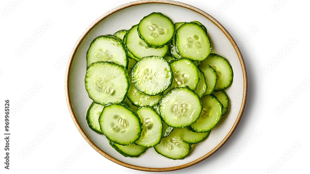 Fresh cucumber slices on white plate for healthy eating and refreshing summer salads Fresh cucumber slices on white plate for healthy eating and refreshing summer salads