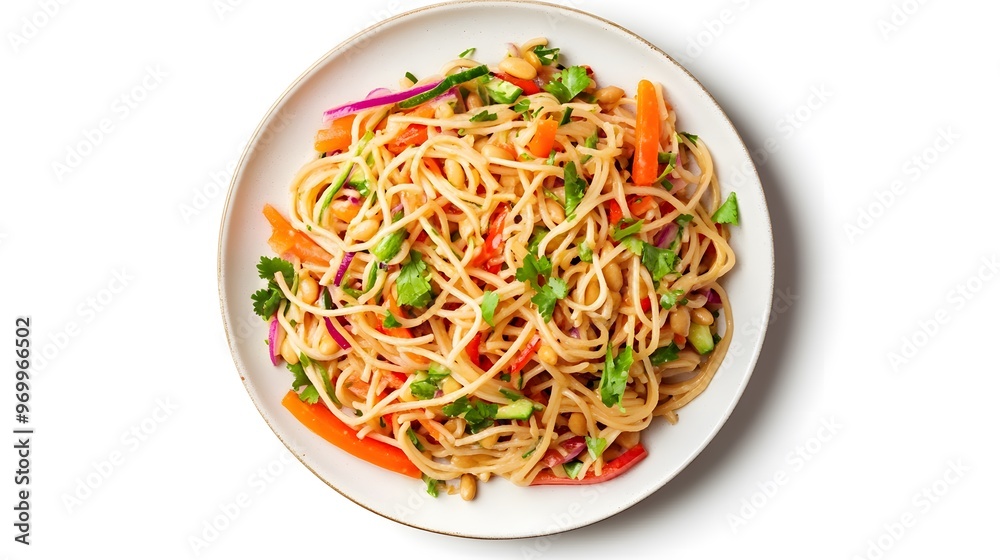 Delicious asian-inspired noodle salad with fresh vegetables and cilantro Delicious asian-inspired noodle salad with fresh vegetables and cilantro