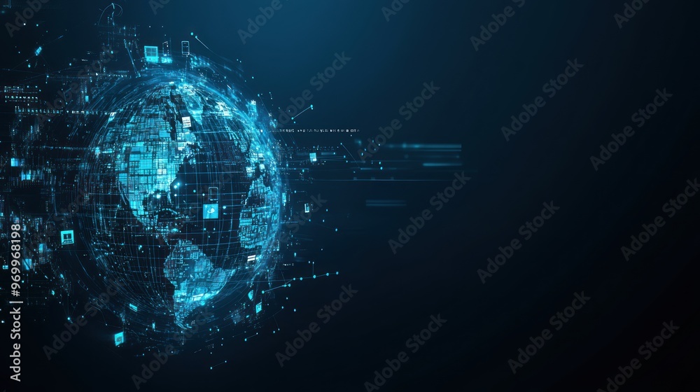 Digital Globe with Connected Lines and Icons Digital Globe with Connected Lines and Icons