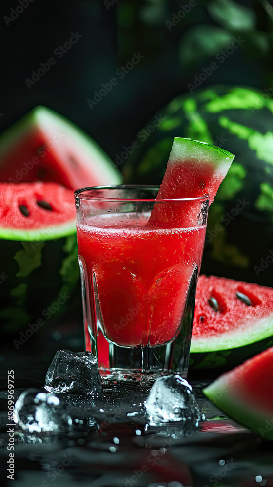 Refreshing watermelon juice served in chilled glass with ice Refreshing watermelon juice served in chilled glass with ice